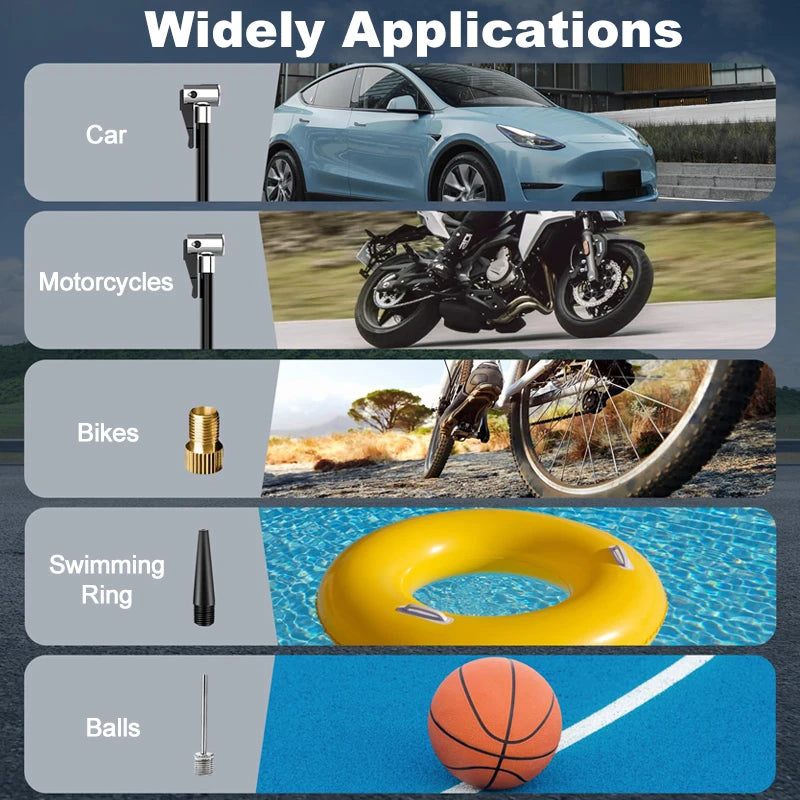 Portable 150PSI Cordless Air Compressor Tire Inflator for Car Motorcycle Bike Bicycle with LED Light Electric Air Pump