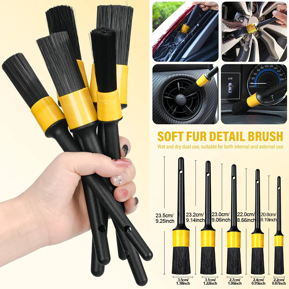 Podofo 20 Pcs Car Cleaning Set Car Care Set for Interior and Exterior - Car Wash Set with Brushes, Polishing Sponges, Cleaning Gel for Car Interior&Exterior Cleaning with Carry Bag
