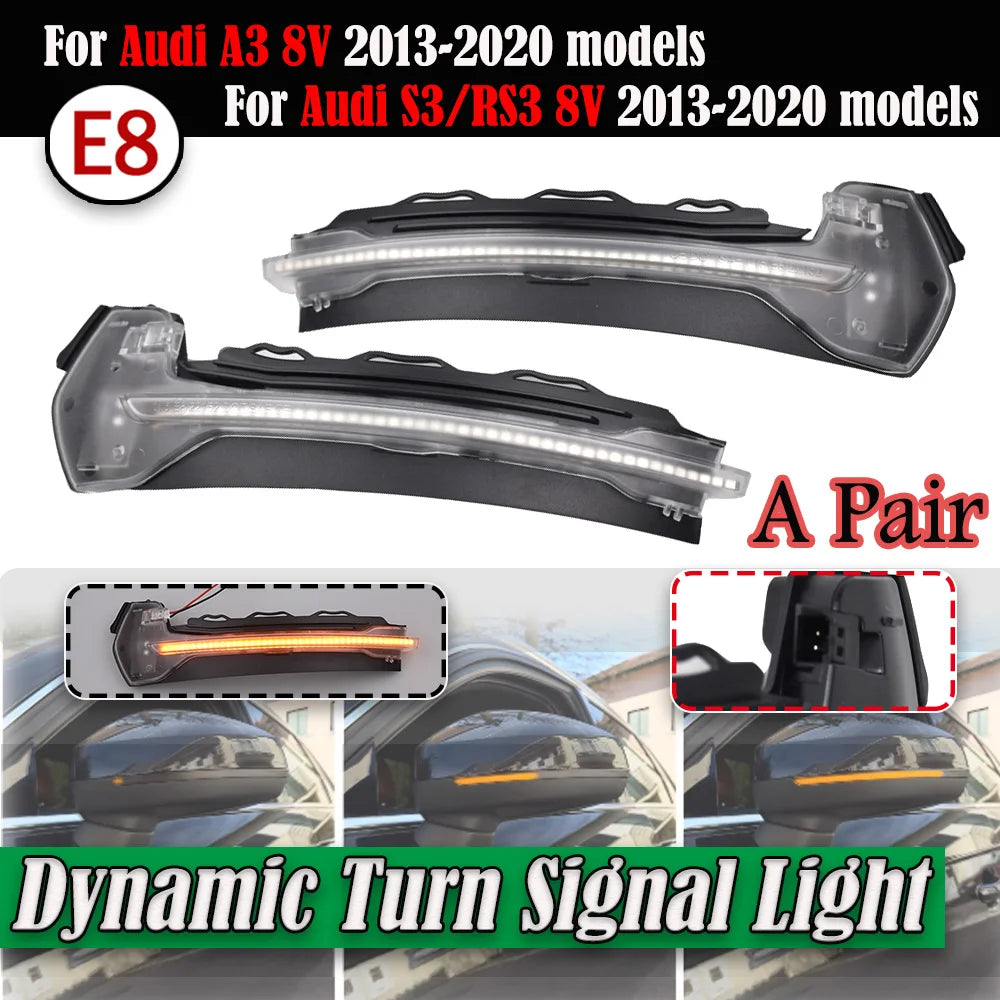 2Pcs Dynamic LED Side Mirror Blinker Flowing Light for Audi A3 8V S3 RS3 2013 2014 2015 2016 2017 2018 2019 2020