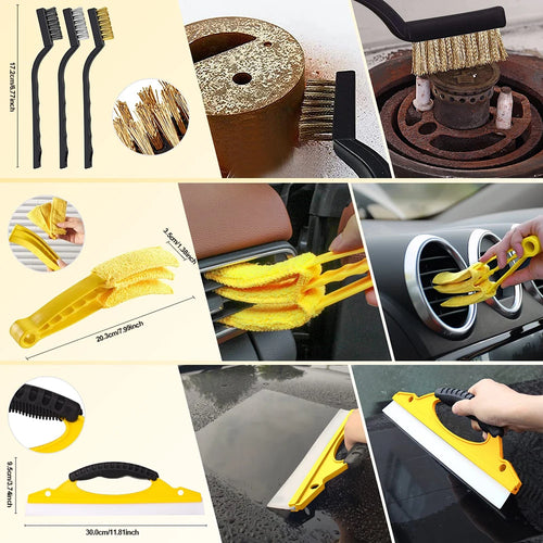 Podofo 20 Pcs Car Cleaning Set Car Care Set for Interior and Exterior - Car Wash Set with Brushes, Polishing Sponges, Cleaning Gel for Car Interior&Exterior Cleaning with Carry Bag